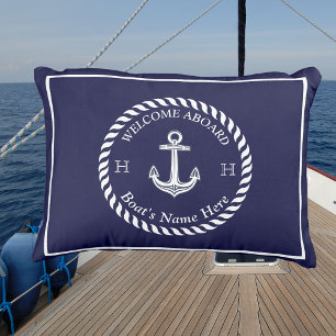 Coussin D'extérieur Nom du bateau nautique Ancre Corde Marine Bleu Bla