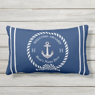 Coussin D'extérieur Nom du bateau nautique Ancre Corde Marine Blue Wel