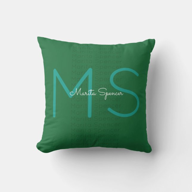 Coussin D'extérieur nom du patio et initiales monogramme, vert (Recto)