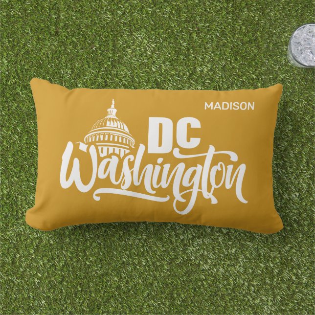 Coussin D'extérieur Nom personnalisé & Couleur Washington DC (Herbe)
