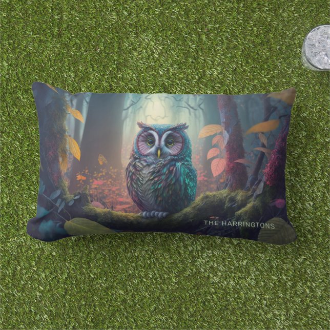 Coussin D'extérieur Nom personnalisé Owl Forest (Herbe)