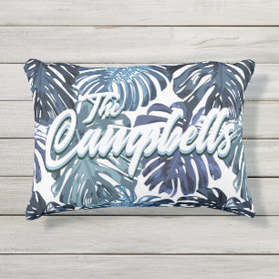 Coussin D'extérieur Nom tropical Blue White Monstera Feuille Motif