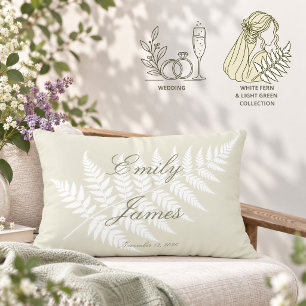 Coussin D'extérieur Noms de couple de la fougère blanche vert clair Él