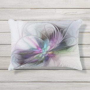 Coussin D'extérieur Nouvelle vie, art abstrait coloré de fantaisie fra