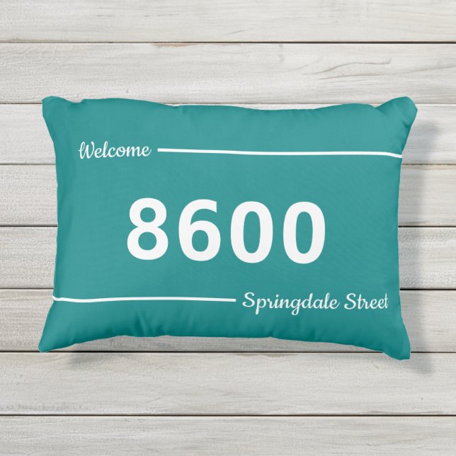 Coussin D'extérieur Numéro de maison pour l'adresse de rue sur Turquoi (Dos)