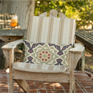 Coussin D'extérieur Ocre jaune rouge olive vert noir art tribal