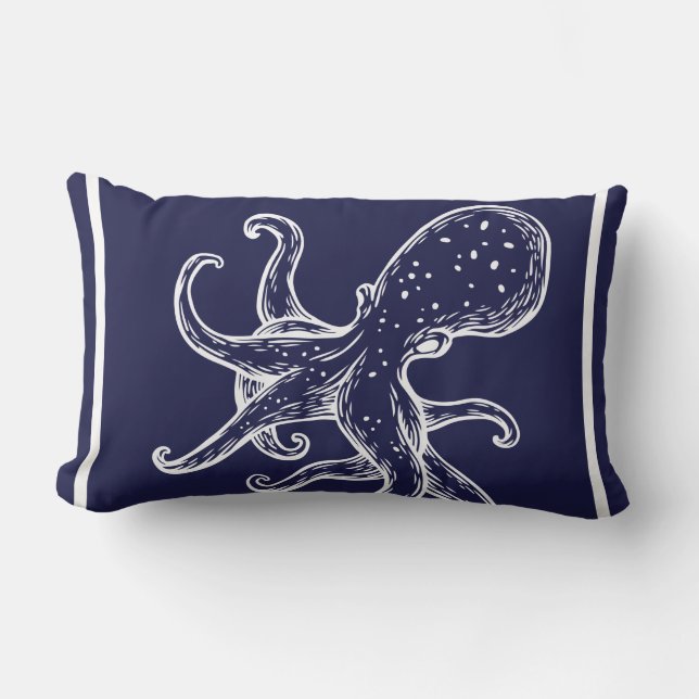 Coussin D'extérieur Octopus blanc sur marine bleu marine marin extérie (Recto)