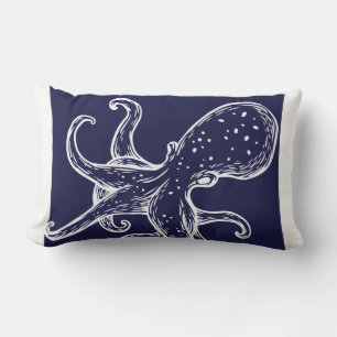 Coussin D'extérieur Octopus blanc sur marine bleu marine marine
