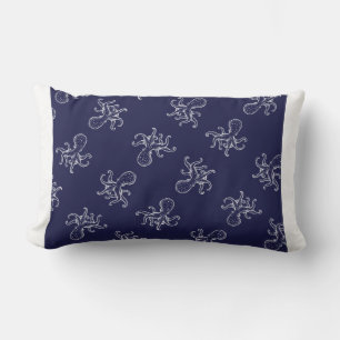 Coussin D'extérieur Octopus blanc sur marine bleu marine marine