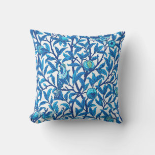 Coussin D'extérieur Oiseau et grenade Art Nouveau, Bleu de Cobalt