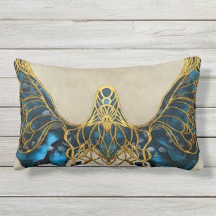 Coussin D'extérieur Oiseau volant Abstrait, vagues et lignes, peinture