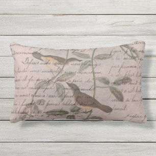 Coussin D'extérieur Oiseaux français modernes vintage rose extérieur