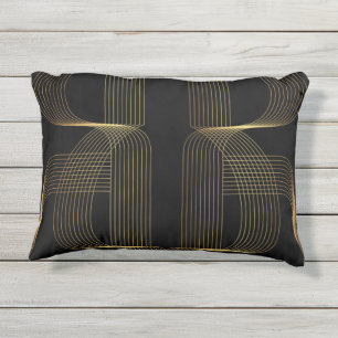 Coussin D'extérieur Or, noir, élégant, cool, art de ligne tendance uni