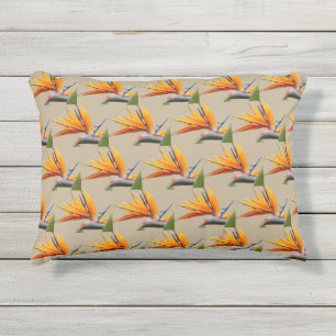 Coussin D'extérieur Orange Bird of Paradise Plante Motif sur Khaki