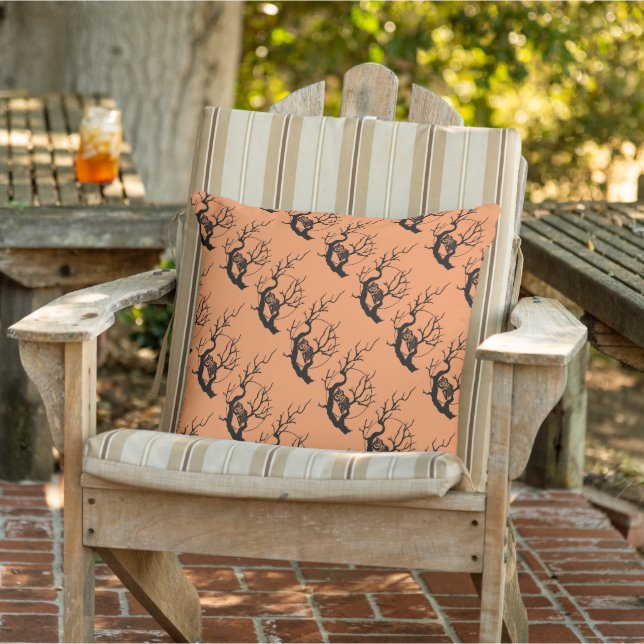 Coussin D'extérieur Orange et Chouette noire Thématique Halloween Joue (Chaise)