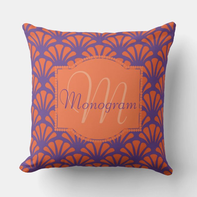 Coussin D'extérieur Orange et conception pourpre avec le monogramme (Recto)