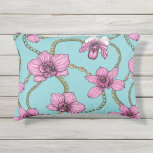 Coussin D'extérieur Orchidées et chaînes, roses et bleues