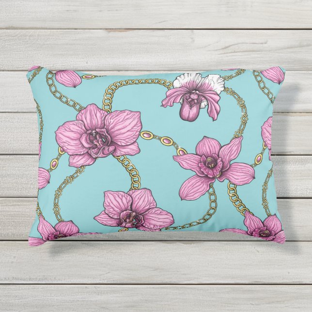 Coussin D'extérieur Orchidées et chaînes, roses et bleues (Devant)