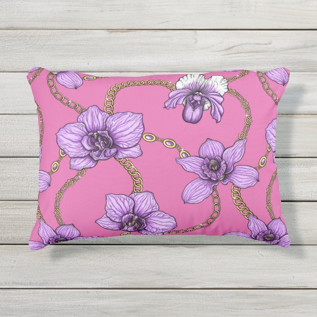 Coussin D'extérieur Orchidées et chaînes, violet et rose (Devant)