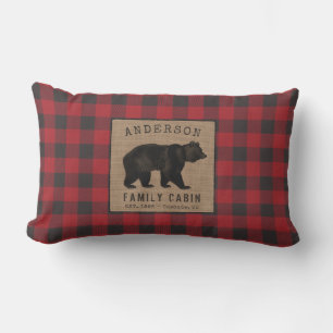 Coussin D'extérieur Ours Famille Cabine Rouge Buffalo Plaid Burlap Ext