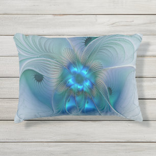 Coussin D'extérieur Ovations debout, fractale abstraite bleu turquoise
