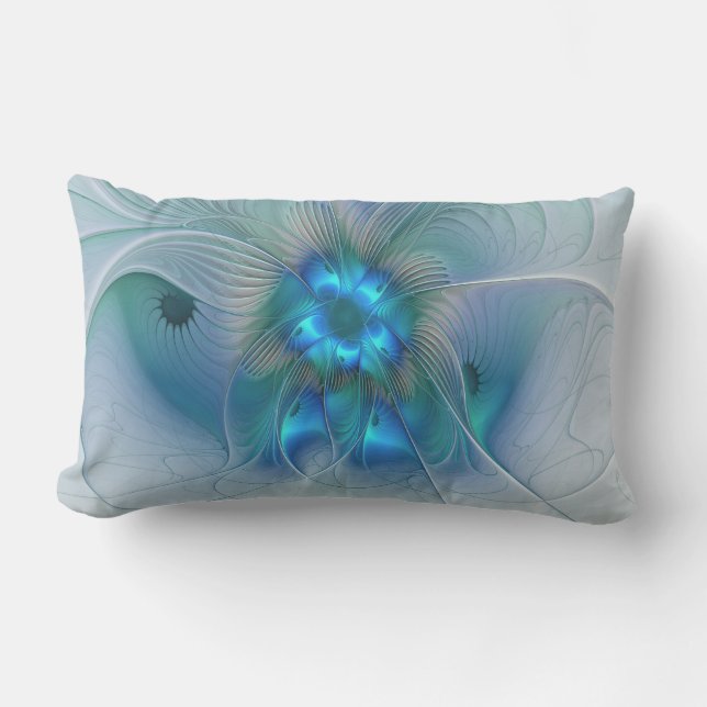 Coussin D'extérieur Ovations debout, fractale bleue turquoise abstrait (Recto)