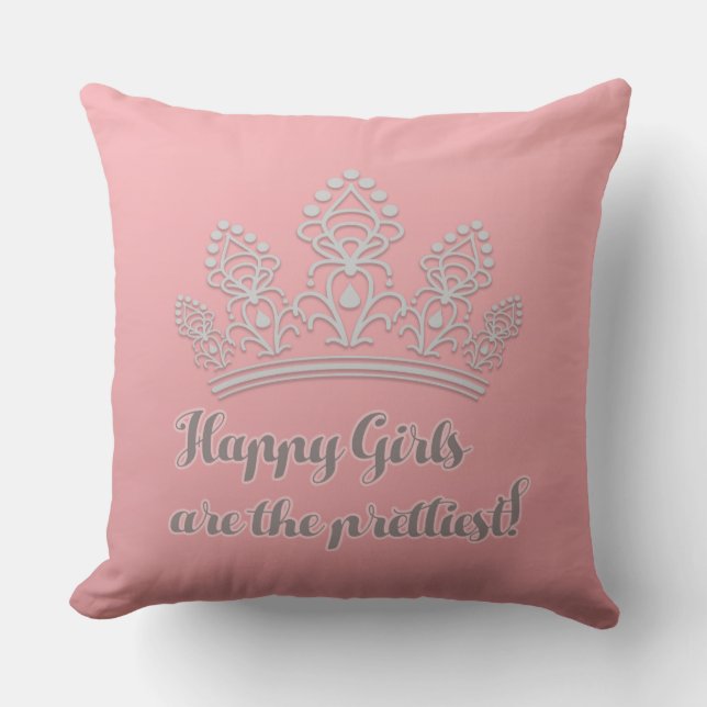 Coussin D'extérieur Pageant en argent rose Tiara Happy Girls Prettiest (Recto)
