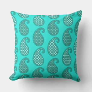 Coussin D'extérieur Paisley motif, aqua et turquoise
