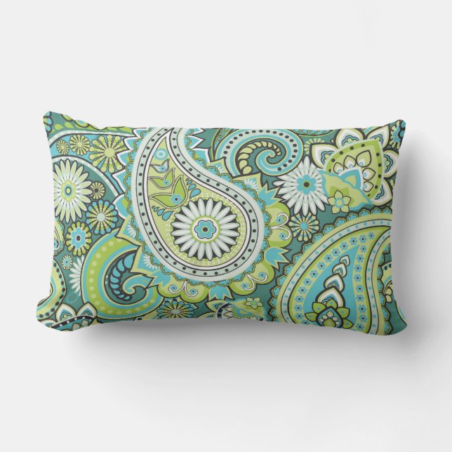 Coussin D'extérieur Paisley Motif Lime Green Turquoise Outdoor (Recto)