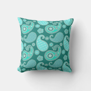 Coussin D'extérieur Paisley motif, Turquoise, Aqua et White
