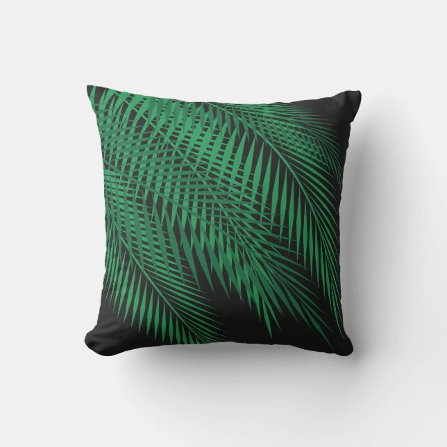 Coussin D'extérieur Palmettes tropicales sur le noir - extérieur (Recto)