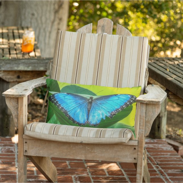 Coussin D'extérieur Papillon bleu Morpho Floral Nature Art (Chaise)