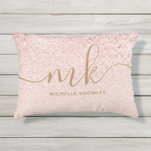 Coussin D'extérieur Parties scintillant or Rose tendance Initiales fan