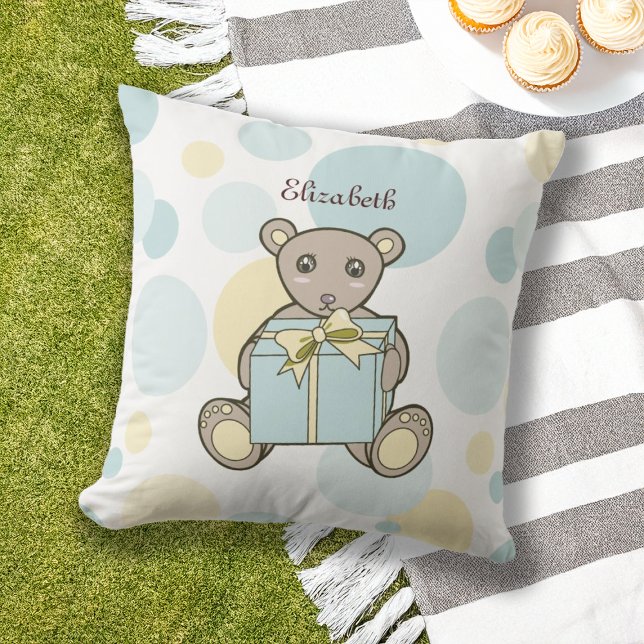 Coussin D'extérieur Pastel Blue and Yellow Teddy Bear Kids Outdoor (Créateur téléchargé)