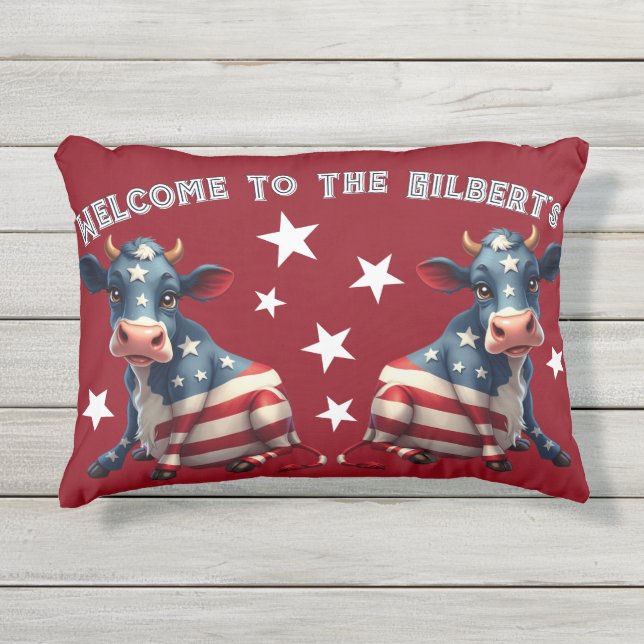Coussin D'extérieur Patriotic American Flag Cow Illustration (Devant)