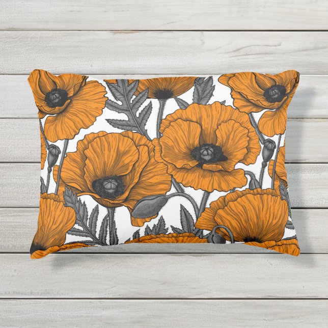 Coussin D'extérieur Pavot orange sur blanc (Devant)