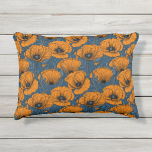 Coussin D'extérieur Pavot orange sur bleu foncé