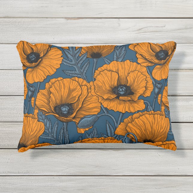 Coussin D'extérieur Pavot orange sur bleu foncé (Devant)