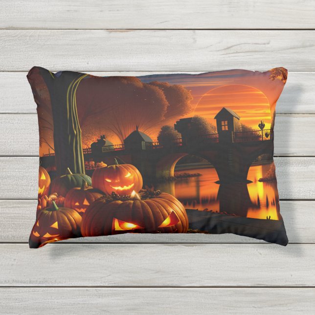 Coussin D'extérieur Paysage d'Halloween (Devant)