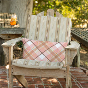 Coussin D'extérieur Peach Red Orange White Brown Plaid Motif
