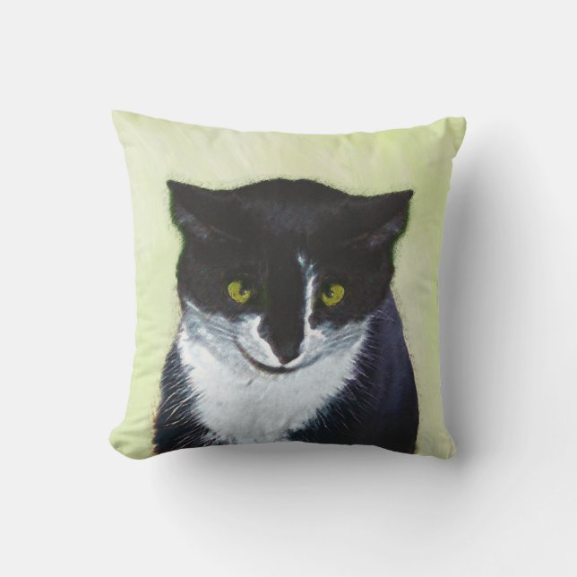 Coussin D'extérieur Peinture de chat Tuxedo - Cute Original Cat Art (Recto)