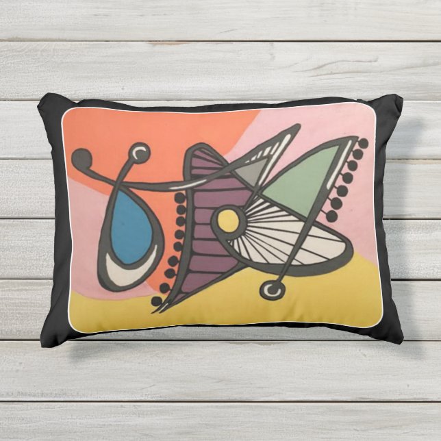 Coussin D'extérieur Peinture 'Mid-Century moderne Abstraite, papillon' (Devant)