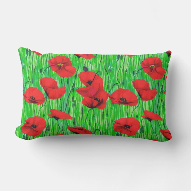Coussin D'extérieur Pépites rouges dans un champ vert (Recto)