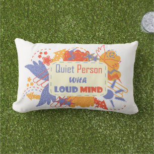 Coussin D'extérieur Personne calme avec une pensée bruyante bleu jaune