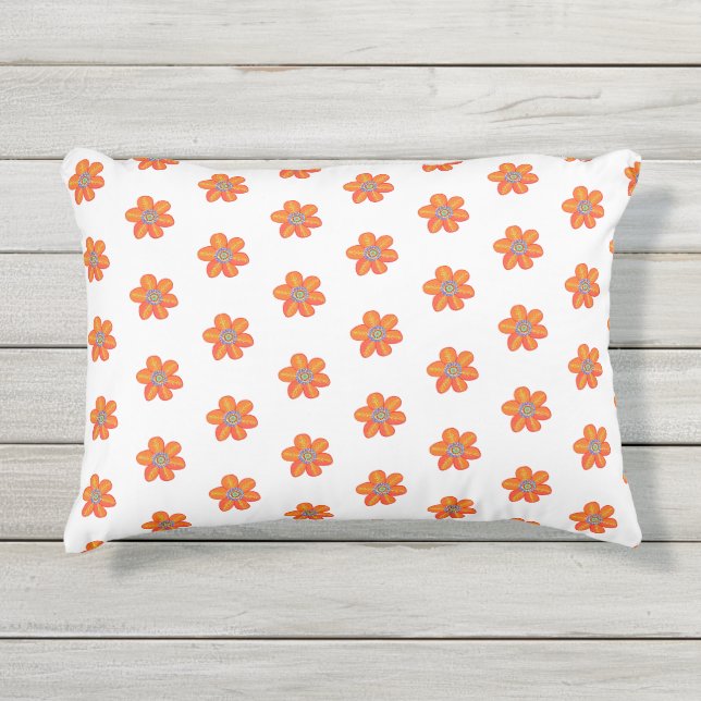 Coussin D'extérieur Petit motif de fleurs orange (Devant)