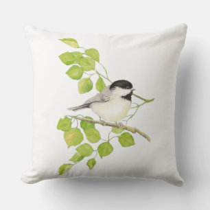Coussin D'extérieur Petite Aquarelle Pickadee Oiseau Poplaire