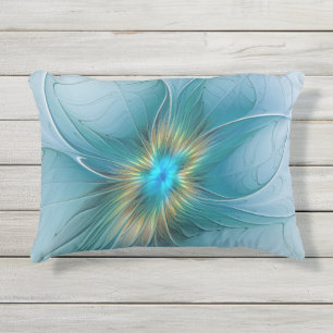 Coussin D'extérieur Petite Beauté Moderne Bleu Or Fractal Art Flower