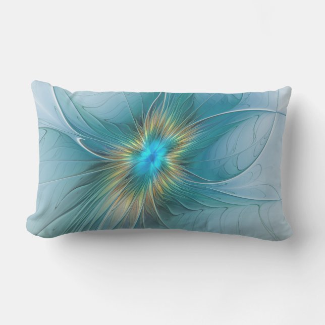 Coussin D'extérieur Petite Beauté Moderne Bleu Or Fractal Art Flower (Recto)