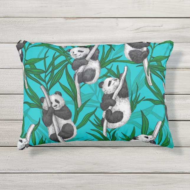 Coussin D'extérieur Petits panda turquoise (Devant)