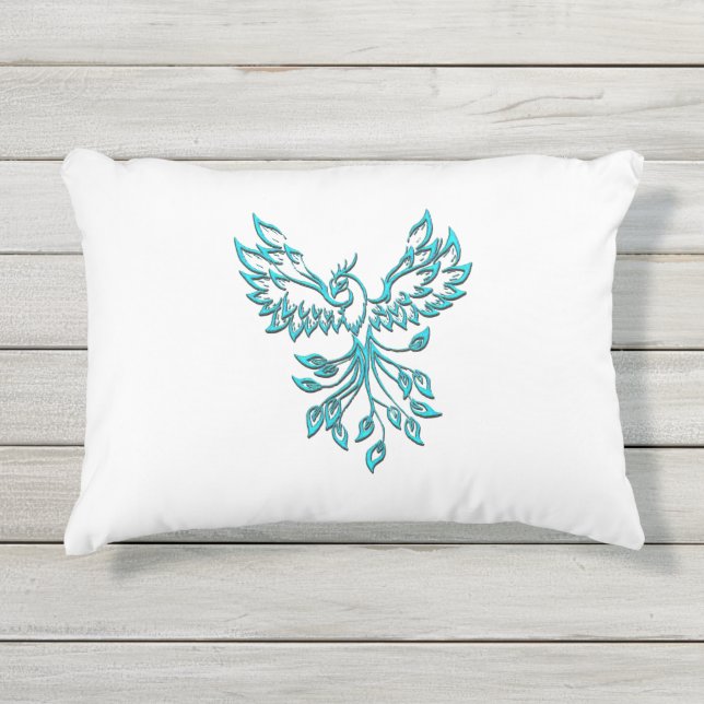 Coussin D'extérieur Phoenix bleu se lève sur blanc (Devant)